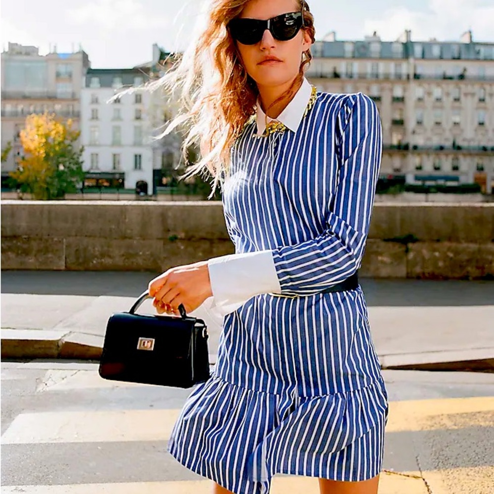 RARE As Seen On NWT J Crew Striped Tiered shirt dress size XS 00 0 French girl